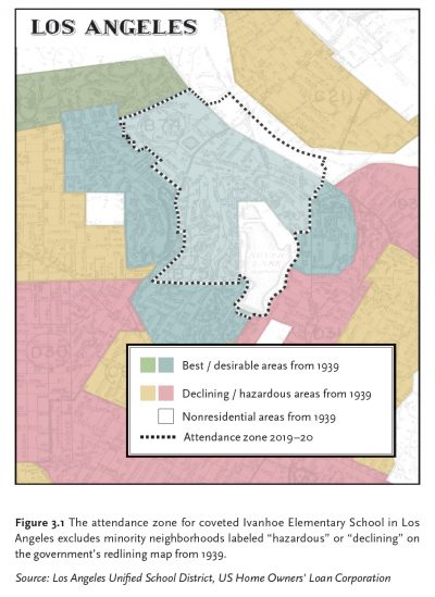 Ivanhoe Elementary and the redlining map of Los Angeles.